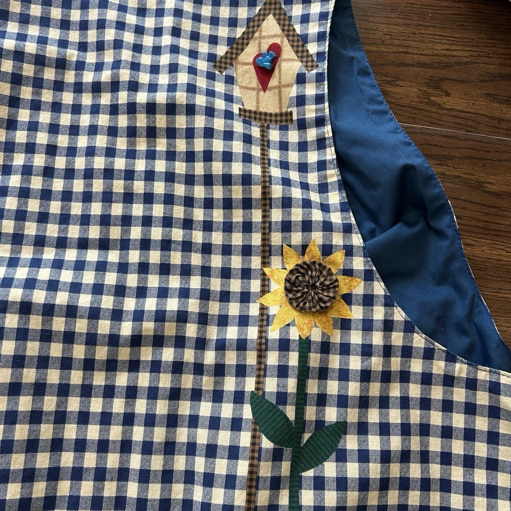 Handmade Blue Gingham Sunflower Appliqué Novelty Button Vest Cottagecore OS - Picture 15 of 15